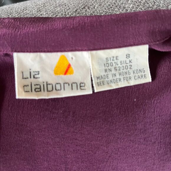 Vintage 80s Deadstock Dark Purple Silk Blouse - Picture 4 of 5